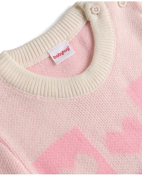 Babyhug Knit Full Sleeves Heart Designed Sweater Set - Pink