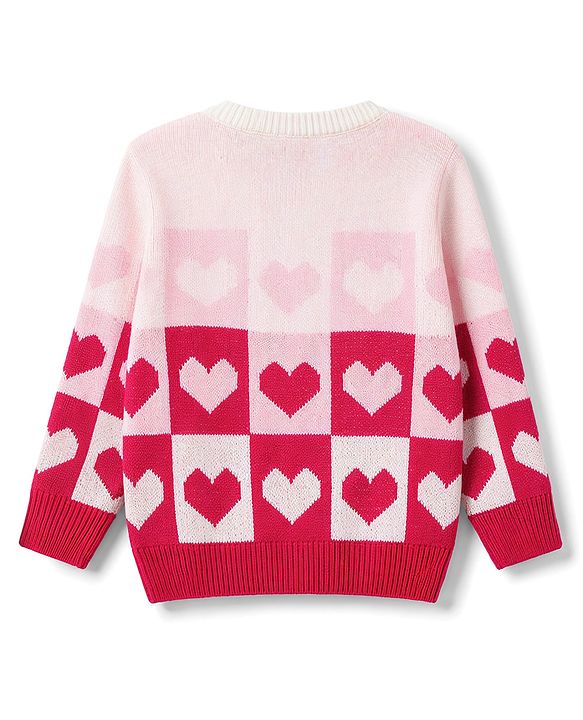 Babyhug Knit Full Sleeves Heart Designed Sweater Set - Pink