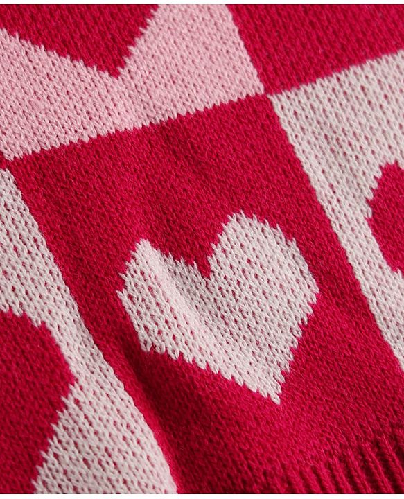 Babyhug Knit Full Sleeves Heart Designed Sweater Set - Pink