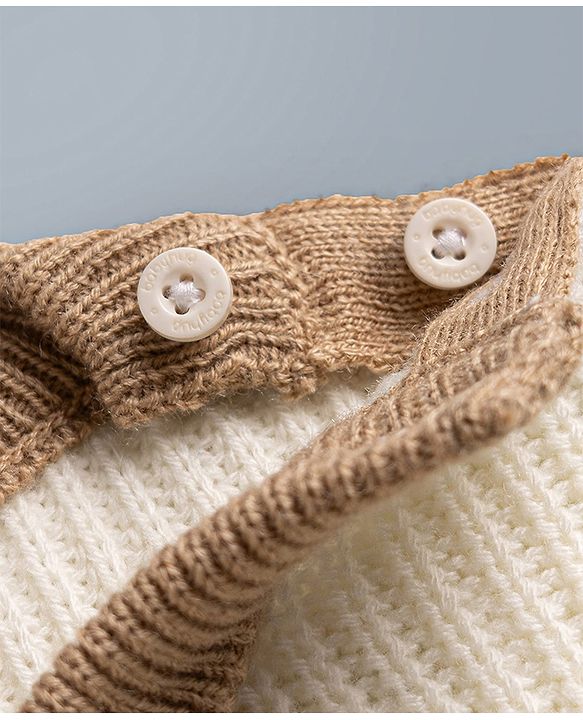 Babyhug Knit Full Sleeves Striped & Bear Designed Sweater Set - White