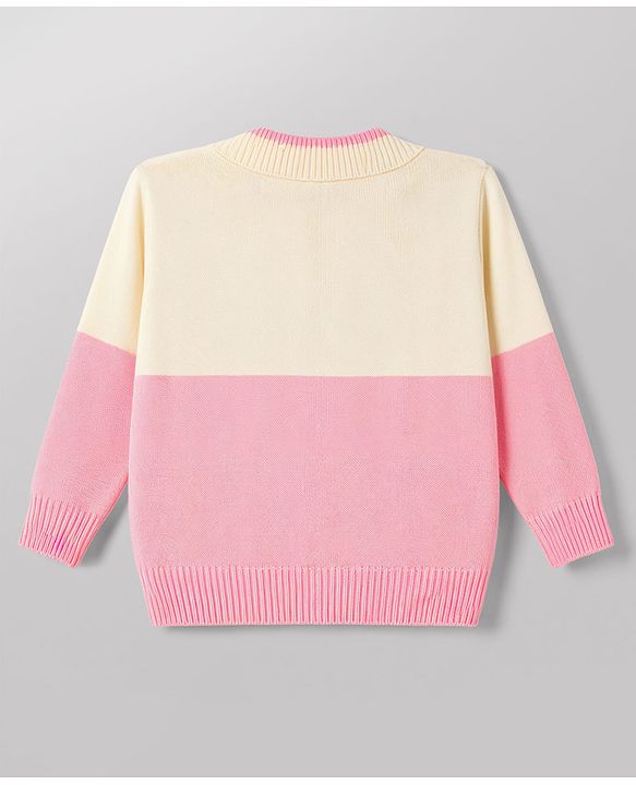 Babyhug Knit Full Sleeves Polo Collar Neck Colour Block Cable Knit Designed Sweater Set - Pink