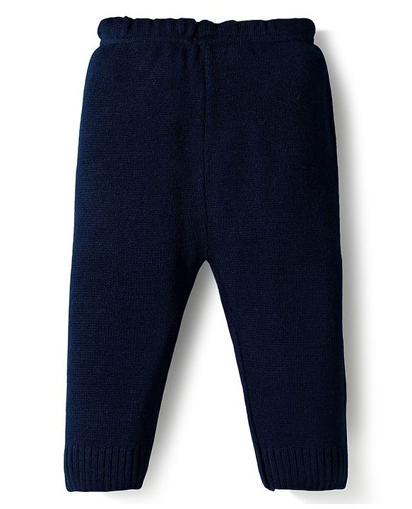 Babyhug Knit Full Sleeves Polo Collar Sweater Set with Stripes - Navy