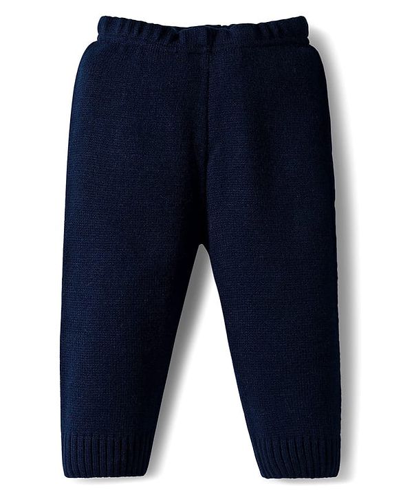Babyhug Knit Full Sleeves Polo Collar Sweater Set with Stripes - Navy