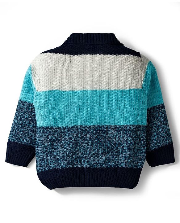 Babyhug Knit Full Sleeves Polo Collar Sweater Set with Stripes - Navy