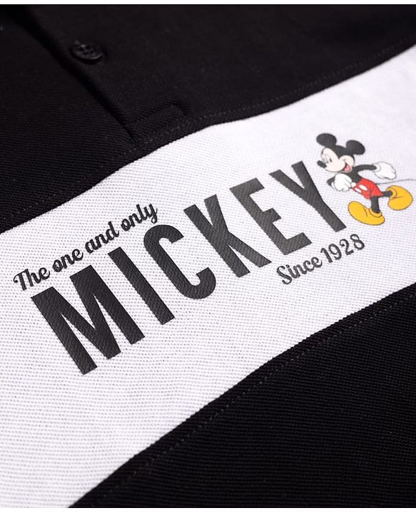 Babyhug Disney Cotton Knit Half Sleeves Pique Polo T-Shirt with Mickey Mouse Print - Black