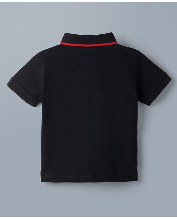 Babyhug Disney Cotton Knit Half Sleeves Pique Polo T-Shirt with Mickey Mouse Print - Black