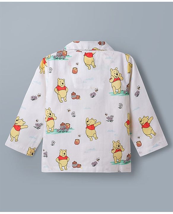 Babyhug Disney Poplin Woven Full Sleeves Co-Ords Shirt & Pyjama Night Suit with Winnie the Pooh - White