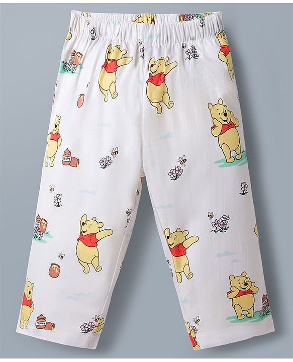 Babyhug Disney Poplin Woven Full Sleeves Co-Ords Shirt & Pyjama Night Suit with Winnie the Pooh - White