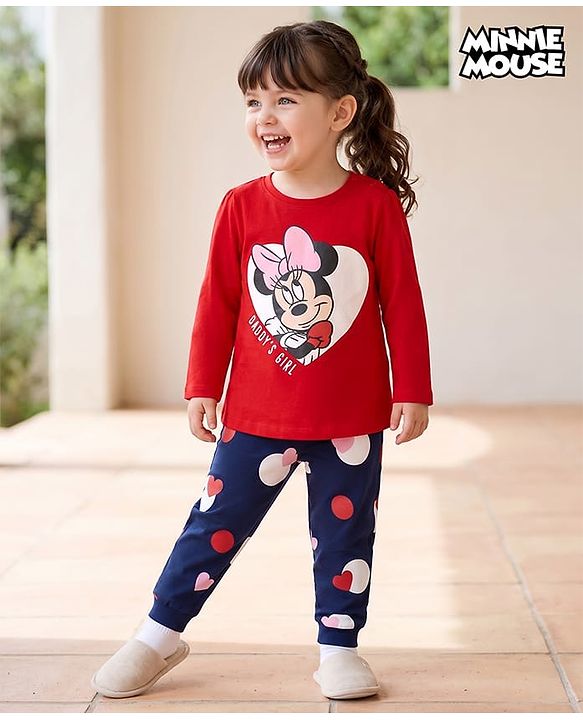 Babyhug Disney Single Jersey Knit Full Sleeves Pyjama Night Suit with Minnie Mouse Graphics - Multicolour
