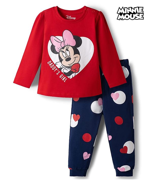 Babyhug Disney Single Jersey Knit Full Sleeves Pyjama Night Suit with Minnie Mouse Graphics - Multicolour