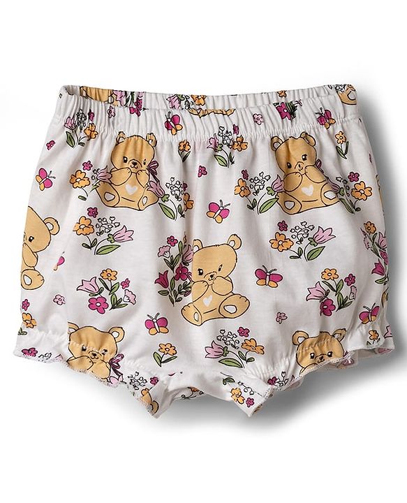 Babyhug 100% Cotton Single Jersey Knit Bear & Floral Printed Blomers Pack of 3 - Pink Red & White