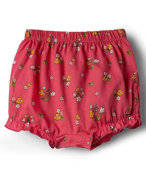 Babyhug 100% Cotton Single Jersey Knit Bear & Floral Printed Blomers Pack of 3 - Pink Red & White