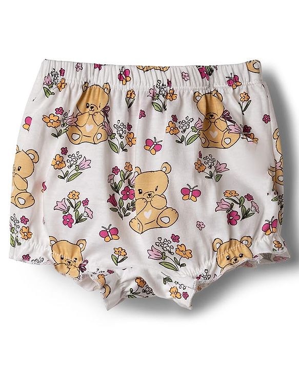 Babyhug 100% Cotton Single Jersey Knit Bear & Floral Printed Blomers Pack of 3 - Pink Red & White