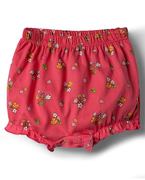 Babyhug 100% Cotton Single Jersey Knit Bear & Floral Printed Blomers Pack of 3 - Pink Red & White