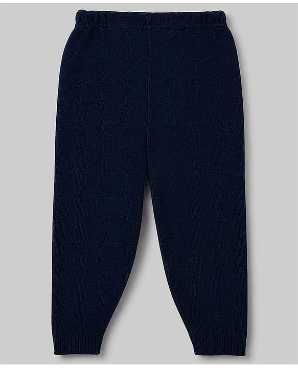 Babyhug Knitted Full Sleeves Reindeer Designed Sweater Set - Navy Blue