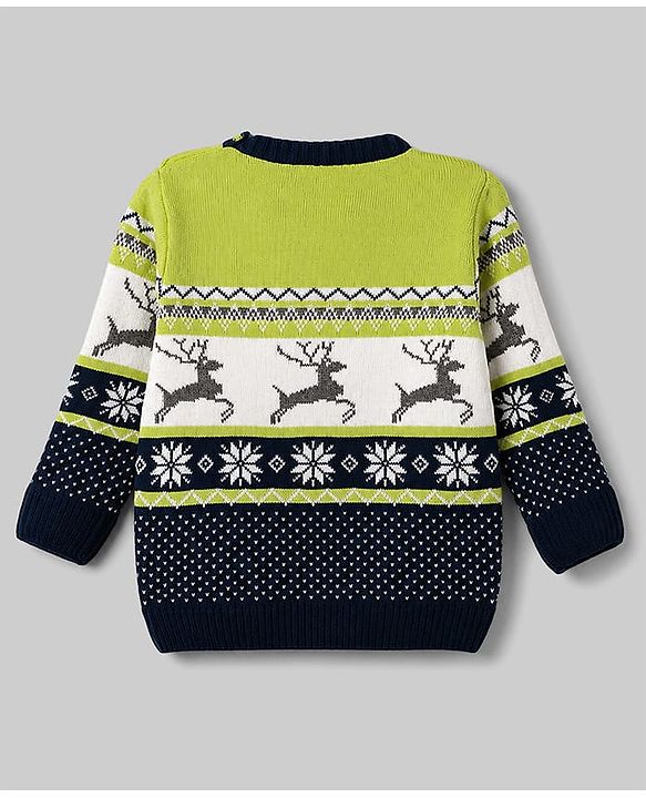 Babyhug Knitted Full Sleeves Reindeer Designed Sweater Set - Navy Blue