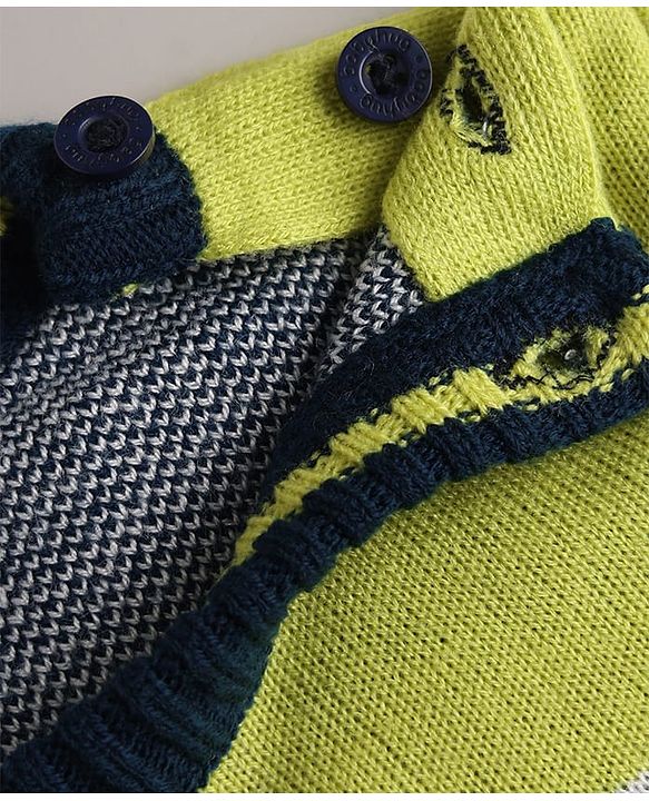Babyhug Knitted Full Sleeves Reindeer Designed Sweater Set - Navy Blue