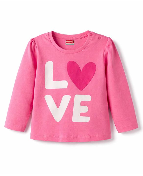 Babyhug 100% Cotton Knit Full Sleeves Co-Ord T-Shirt & Pyjama Night Suit With Love Print Pack of 2 - Multicolor