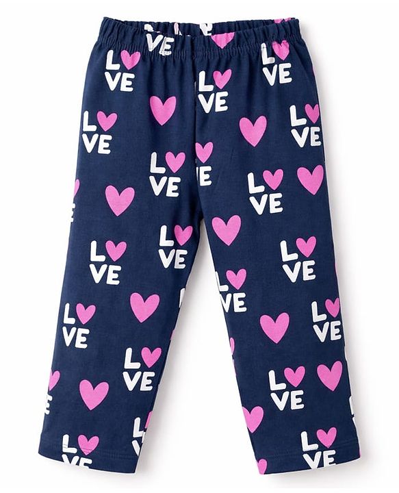 Babyhug 100% Cotton Knit Full Sleeves Co-Ord T-Shirt & Pyjama Night Suit With Love Print Pack of 2 - Multicolor