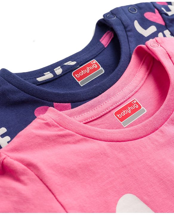 Babyhug 100% Cotton Knit Full Sleeves Co-Ord T-Shirt & Pyjama Night Suit With Love Print Pack of 2 - Multicolor