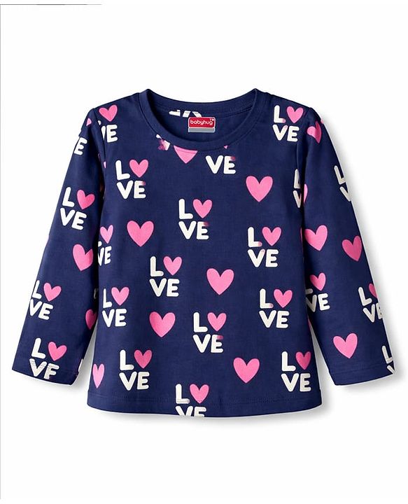 Babyhug 100% Cotton Knit Full Sleeves Co-Ord T-Shirt & Pyjama Night Suit With Love Print Pack of 2 - Multicolor
