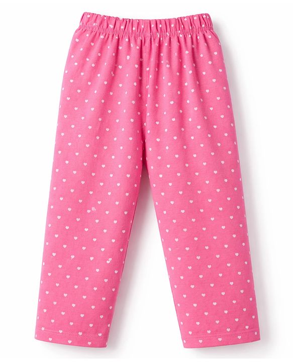 Babyhug 100% Cotton Knit Full Sleeves Co-Ord T-Shirt & Pyjama Night Suit With Love Print Pack of 2 - Multicolor