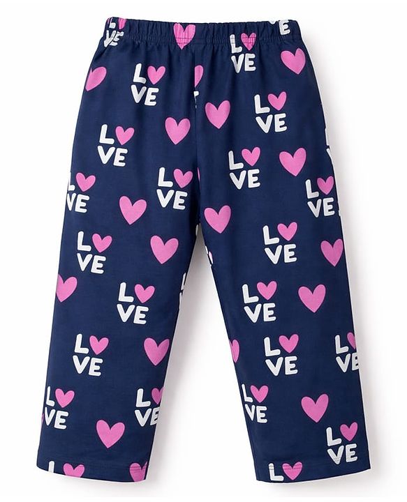 Babyhug 100% Cotton Knit Full Sleeves Co-Ord T-Shirt & Pyjama Night Suit With Love Print Pack of 2 - Multicolor
