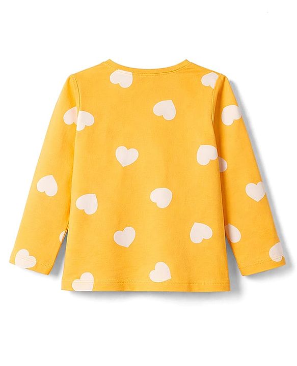 Babyhug 100% Cotton Knit Full Sleeves T-Shirt & Pyjama Co-ord Night Suit with Heart Print - Yellow