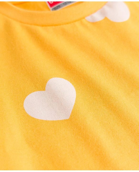 Babyhug 100% Cotton Knit Full Sleeves T-Shirt & Pyjama Co-ord Night Suit with Heart Print - Yellow