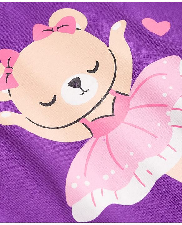 Babyhug 100% Cotton Knit Full Sleeves Bear Printed T-Shirt & Pajama Night Suit -Purple