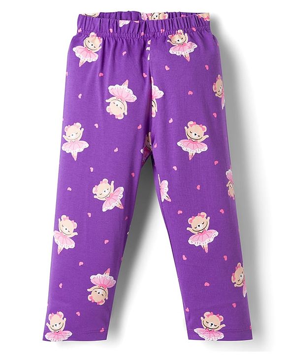 Babyhug 100% Cotton Knit Full Sleeves Bear Printed T-Shirt & Pajama Night Suit -Purple
