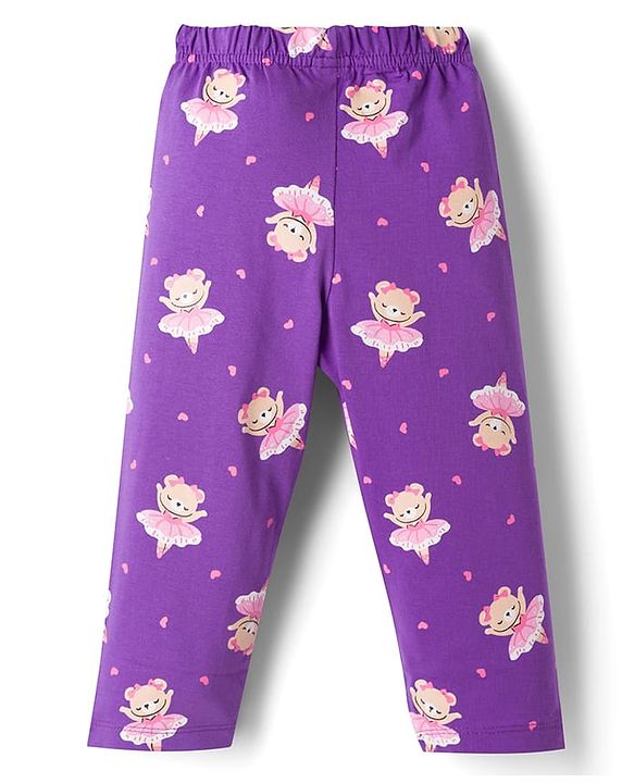 Babyhug 100% Cotton Knit Full Sleeves Bear Printed T-Shirt & Pajama Night Suit -Purple