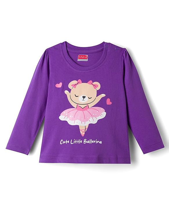 Babyhug 100% Cotton Knit Full Sleeves Bear Printed T-Shirt & Pajama Night Suit -Purple