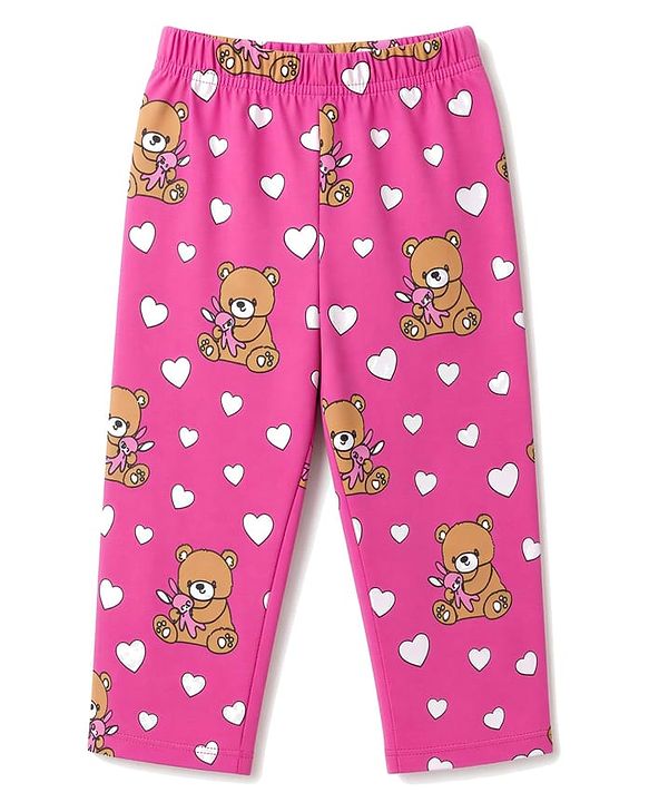 Babyhug 100% Cotton Knit Full Sleeves Co-Ords Bear Printed T-Shirt & Pajama Night Suit - Pink
