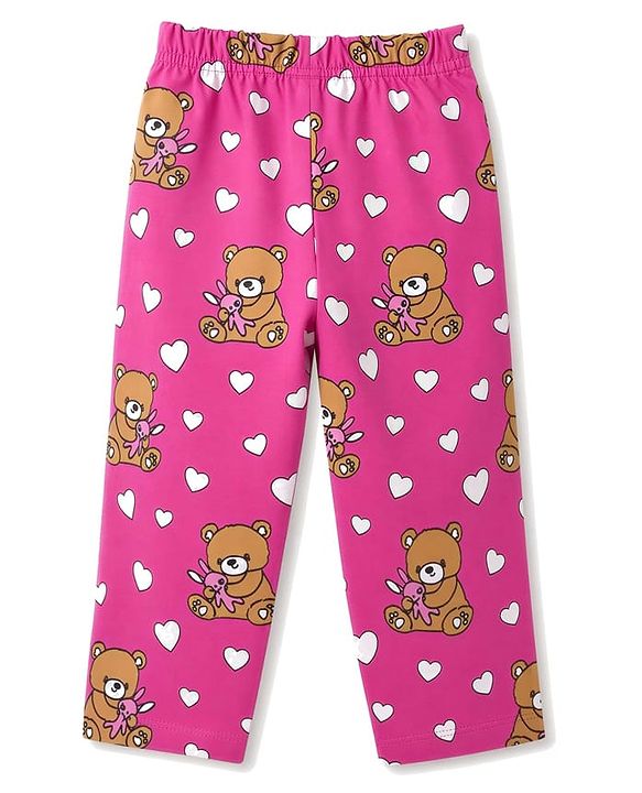 Babyhug 100% Cotton Knit Full Sleeves Co-Ords Bear Printed T-Shirt & Pajama Night Suit - Pink