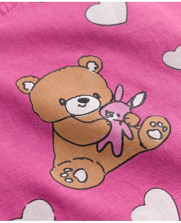 Babyhug 100% Cotton Knit Full Sleeves Co-Ords Bear Printed T-Shirt & Pajama Night Suit - Pink