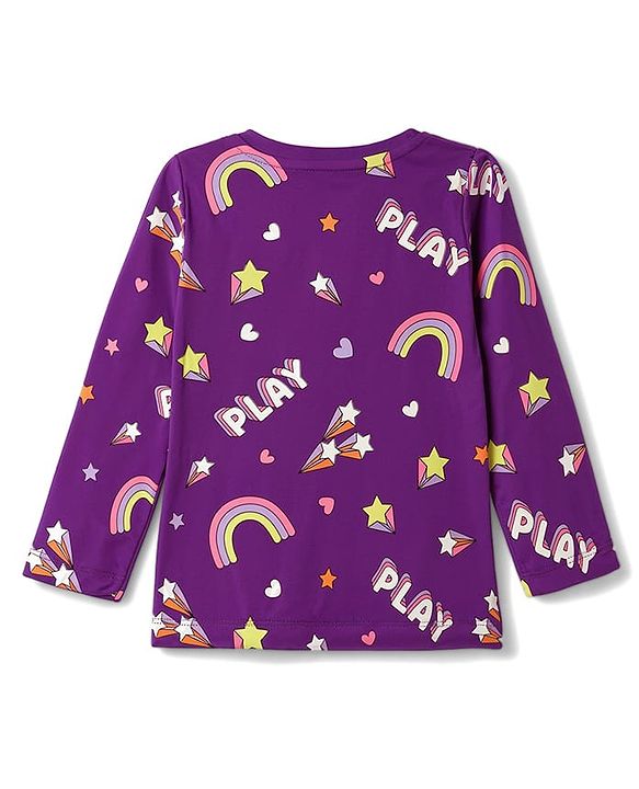 Babyhug 100% Cotton Knit Full Sleeves Co-Ords Rainbow Printed T-Shirt & Pajama Night Suit - Purple