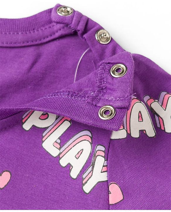 Babyhug 100% Cotton Knit Full Sleeves Co-Ords Rainbow Printed T-Shirt & Pajama Night Suit - Purple