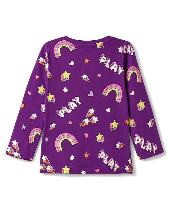 Babyhug 100% Cotton Knit Full Sleeves Co-Ords Rainbow Printed T-Shirt & Pajama Night Suit - Purple