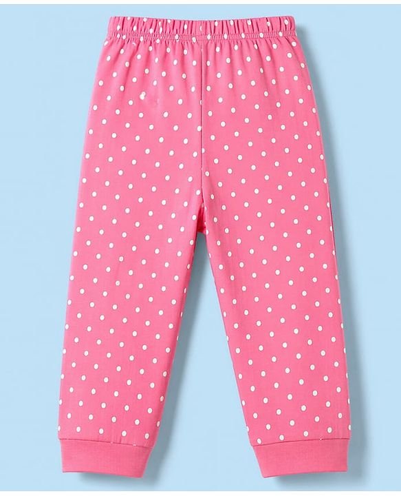 Babyhug 100% Cotton Knit Full Sleeves T-Shirt & Polka Dot Pyjama Night Suit With Giraffe Print - White
