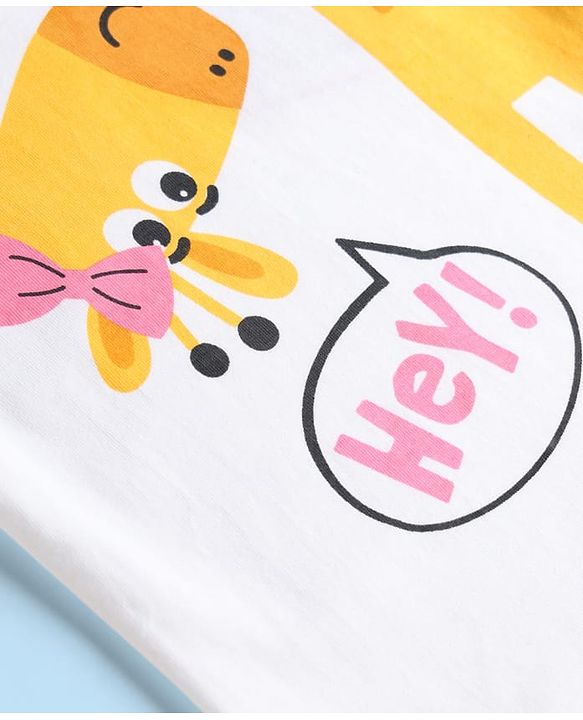 Babyhug 100% Cotton Knit Full Sleeves T-Shirt & Polka Dot Pyjama Night Suit With Giraffe Print - White