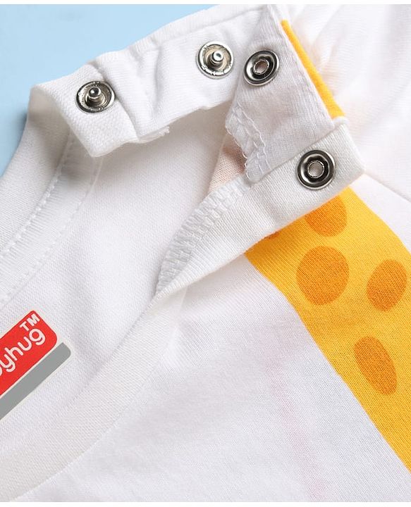 Babyhug 100% Cotton Knit Full Sleeves T-Shirt & Polka Dot Pyjama Night Suit With Giraffe Print - White