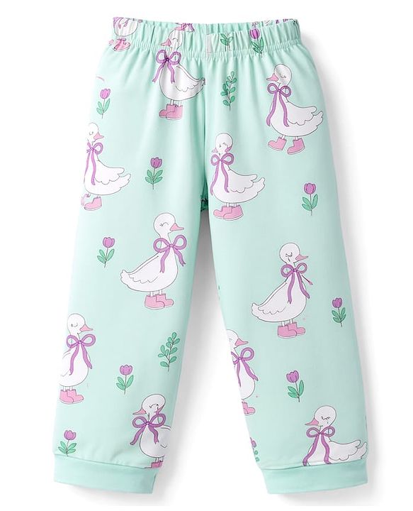 Babyhug 100% Cotton Knit Half Sleeves T-Shirt & Pyjama Co-ord Night Suit with Duck Print - Sea Green