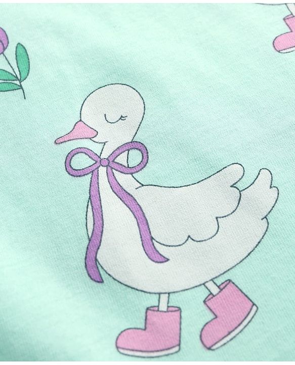Babyhug 100% Cotton Knit Half Sleeves T-Shirt & Pyjama Co-ord Night Suit with Duck Print - Sea Green