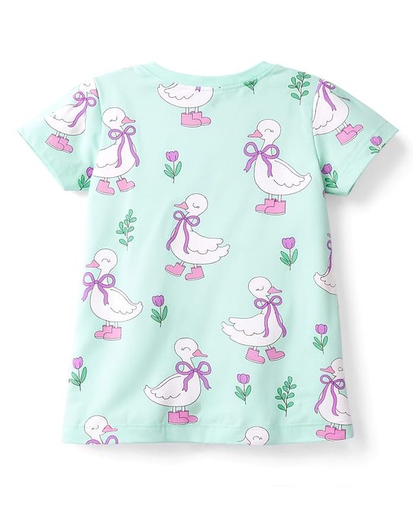 Babyhug 100% Cotton Knit Half Sleeves T-Shirt & Pyjama Co-ord Night Suit with Duck Print - Sea Green