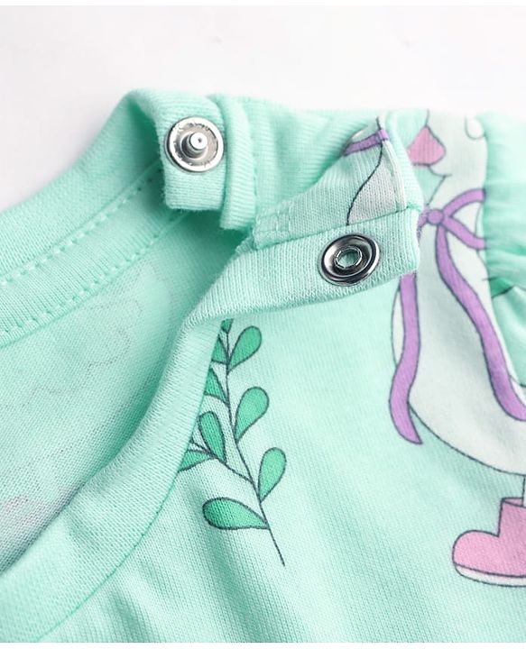 Babyhug 100% Cotton Knit Half Sleeves T-Shirt & Pyjama Co-ord Night Suit with Duck Print - Sea Green