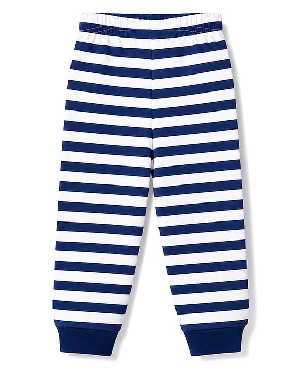 Babyhug Cotton Knit Half Sleeves T-Shirt & Striped Pyjama Night Suit With Bear Print - Navy Blue