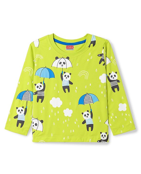 Babyhug 100% Cotton Knit Full Sleeves T-Shirt & Pyjama Night Suit With Panda Print- Green