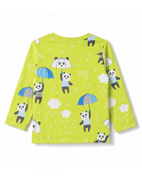 Babyhug 100% Cotton Knit Full Sleeves T-Shirt & Pyjama Night Suit With Panda Print- Green