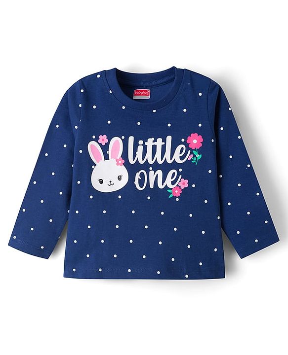 Babyhug 100% Cotton Knit Full Sleeves Bunny & Polka Dot Printed T-Shirt & Pyjama Night Suit - Navy